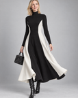 Vivien colorblock turtleneck dress in black ivory