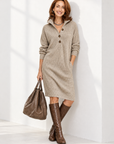 Hazel collared sweater dress in khaki