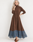 Fern lace-hem maxi dress in chocolate