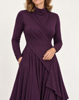 Josephine draped turtleneck dress in plum