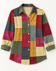 Hazel patchwork shirt in berry patchwork