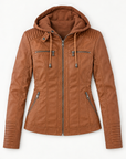 Harlow hooded moto jacket in light brown