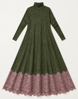 Fern lace-hem maxi dress in olive