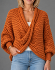 Margot chunky wrap sweater in rust