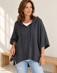 Laurel hooded knit poncho in charcoal
