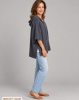 Laurel hooded knit poncho in charcoal