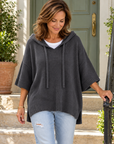 Laurel hooded knit poncho in charcoal