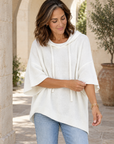Laurel hooded knit poncho in white