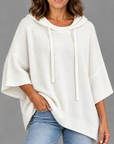 Laurel hooded knit poncho in white
