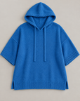 Laurel hooded knit poncho in blue