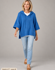 Laurel hooded knit poncho in blue