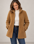 Nell sherpa zip jacket in camel