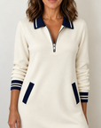 Delaney zip-collar sweater dress in white