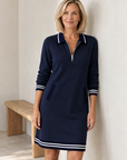 Delaney zip-collar sweater dress in navy blue