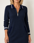 Delaney zip-collar sweater dress in navy blue