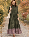 Fern lace-hem maxi dress in olive 