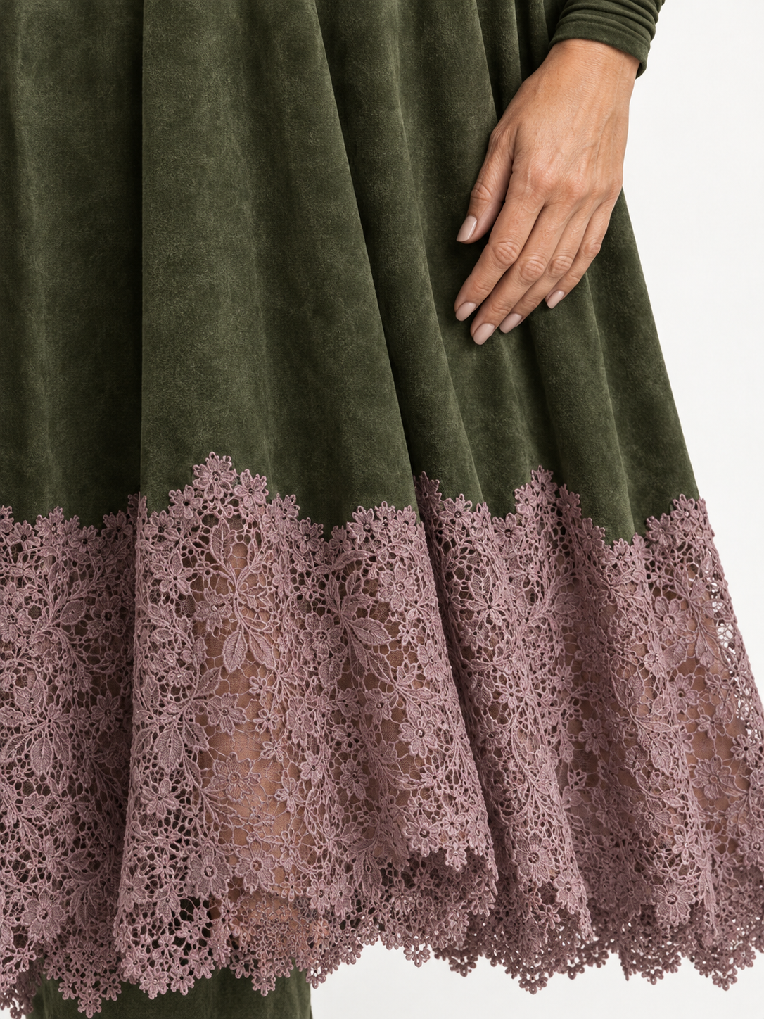 Fern lace-hem maxi dress in olive 