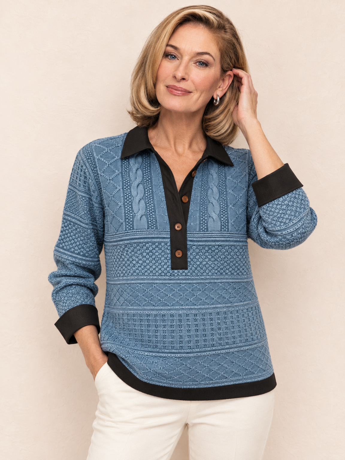 Maggie textured polo sweater