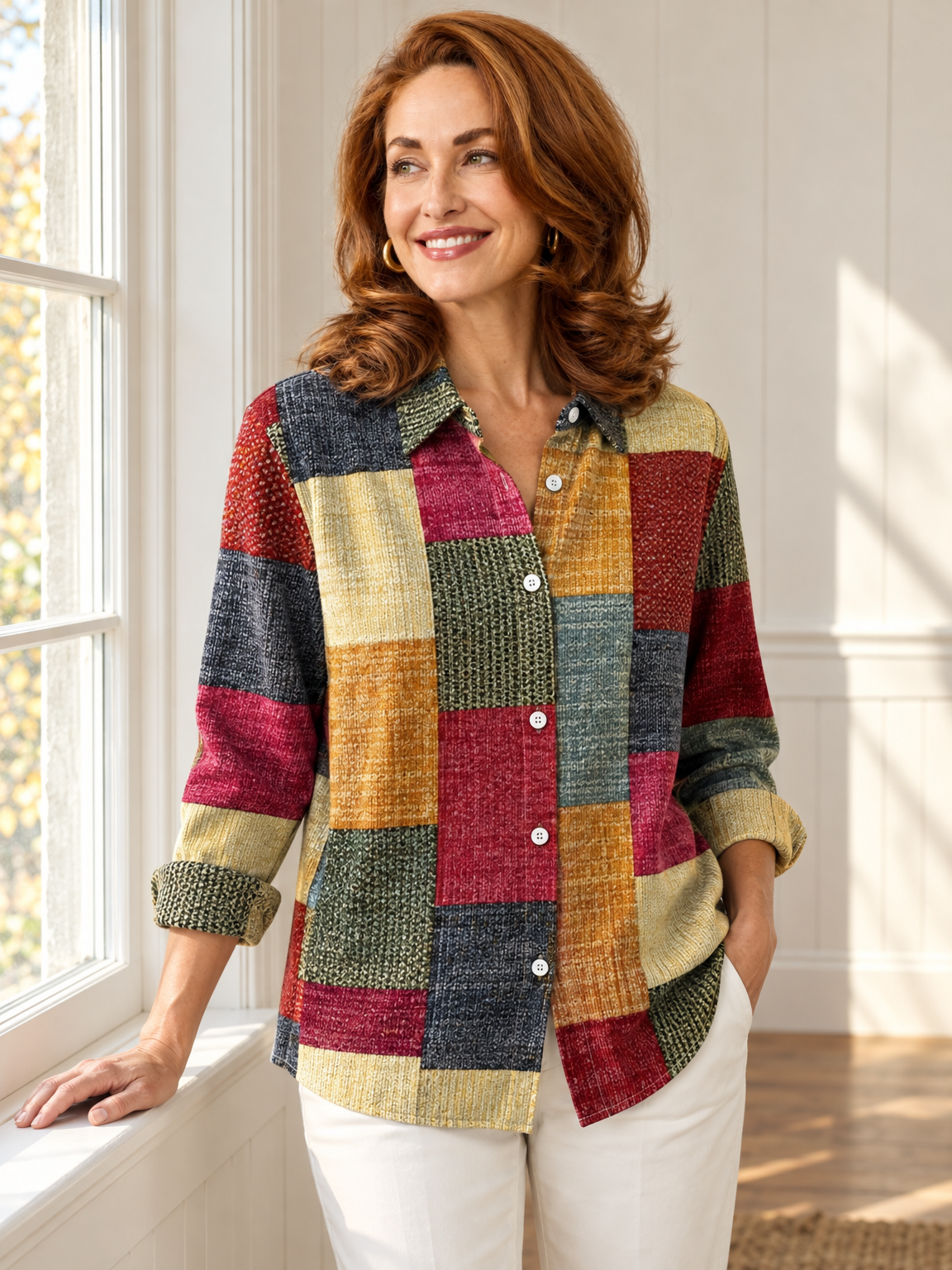 Hazel patchwork shirt in berry patchwork 