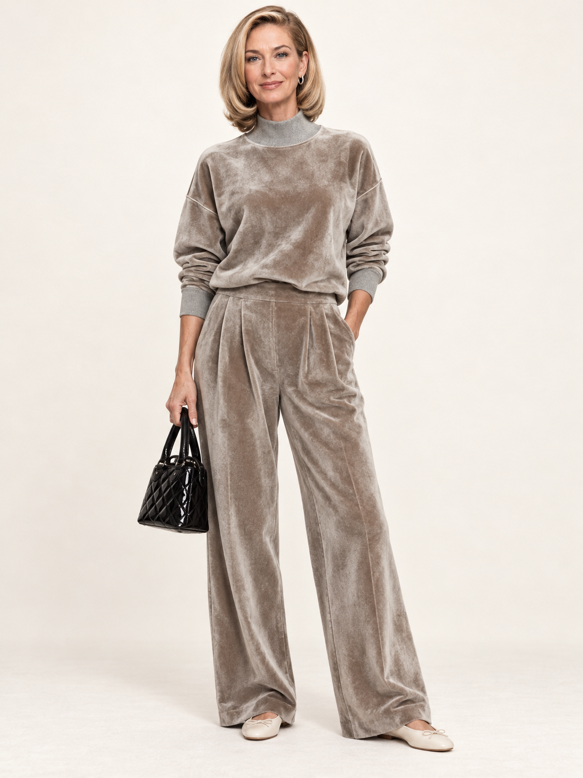 Vivian pleated trouser set in silver grey 