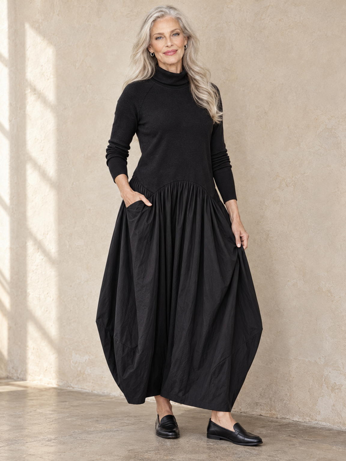 Ingrid turtleneck maxi dress in black 