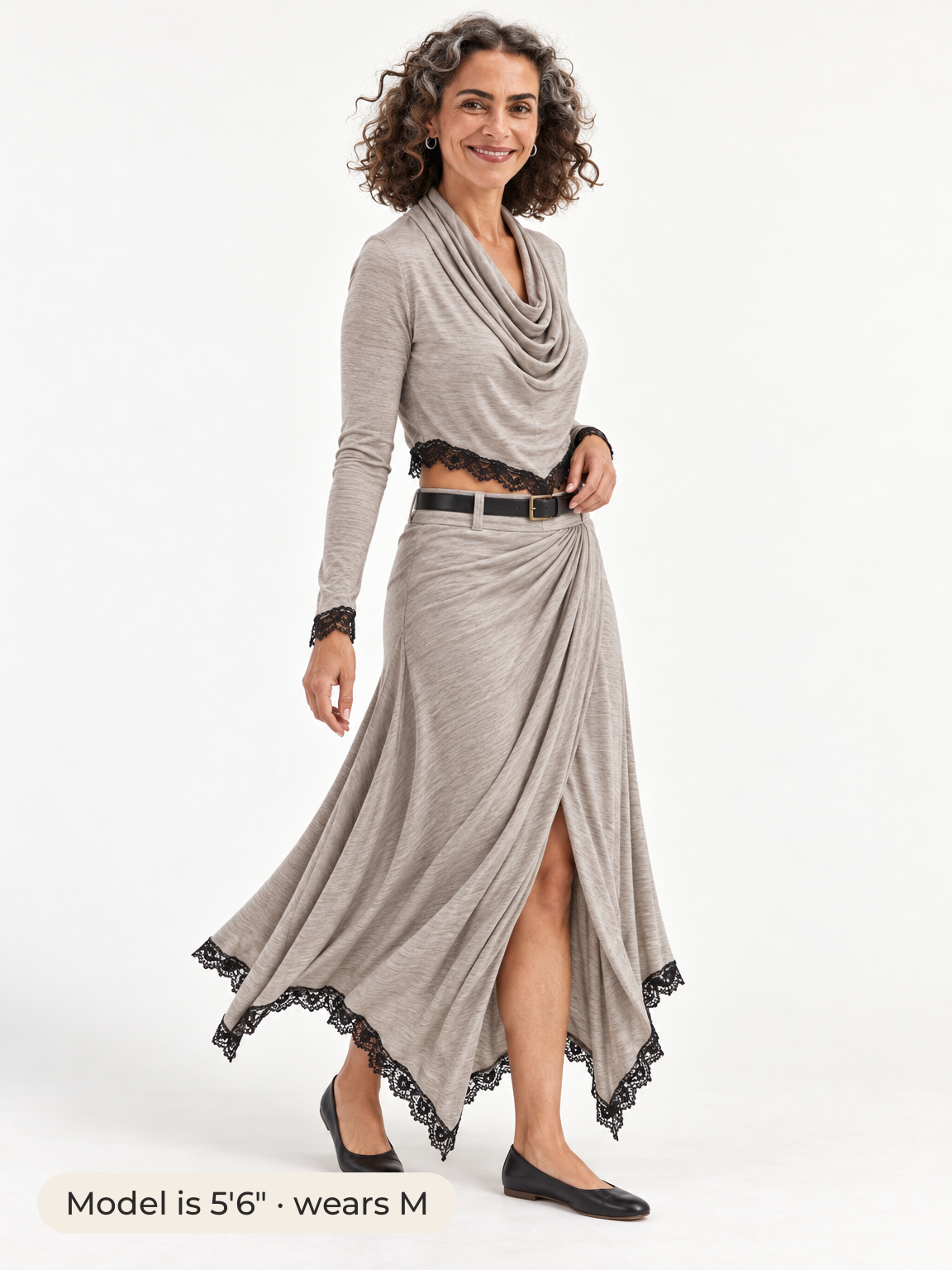 Sage lace-trim skirt set