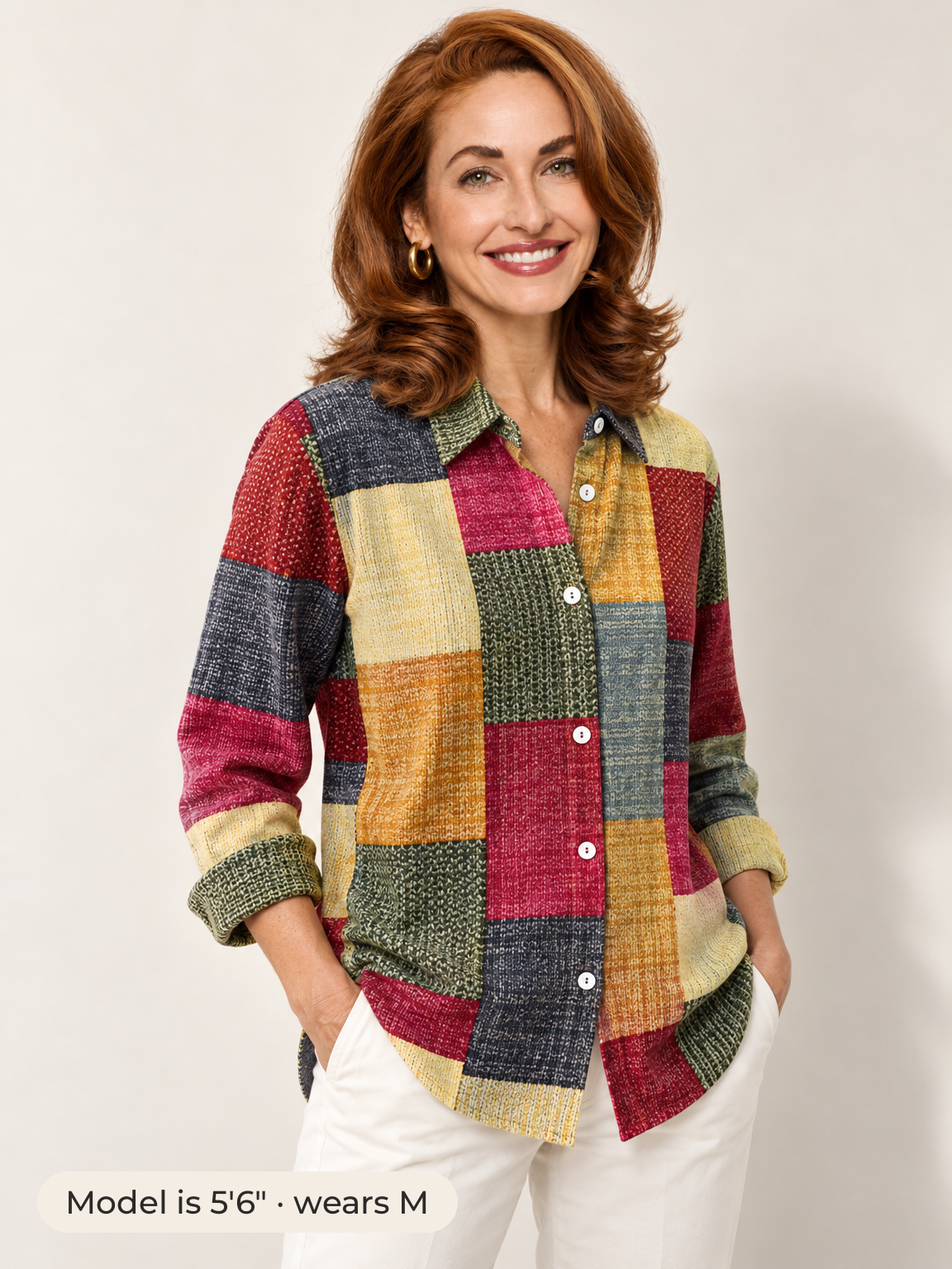 Hazel patchwork shirt in berry patchwork 
