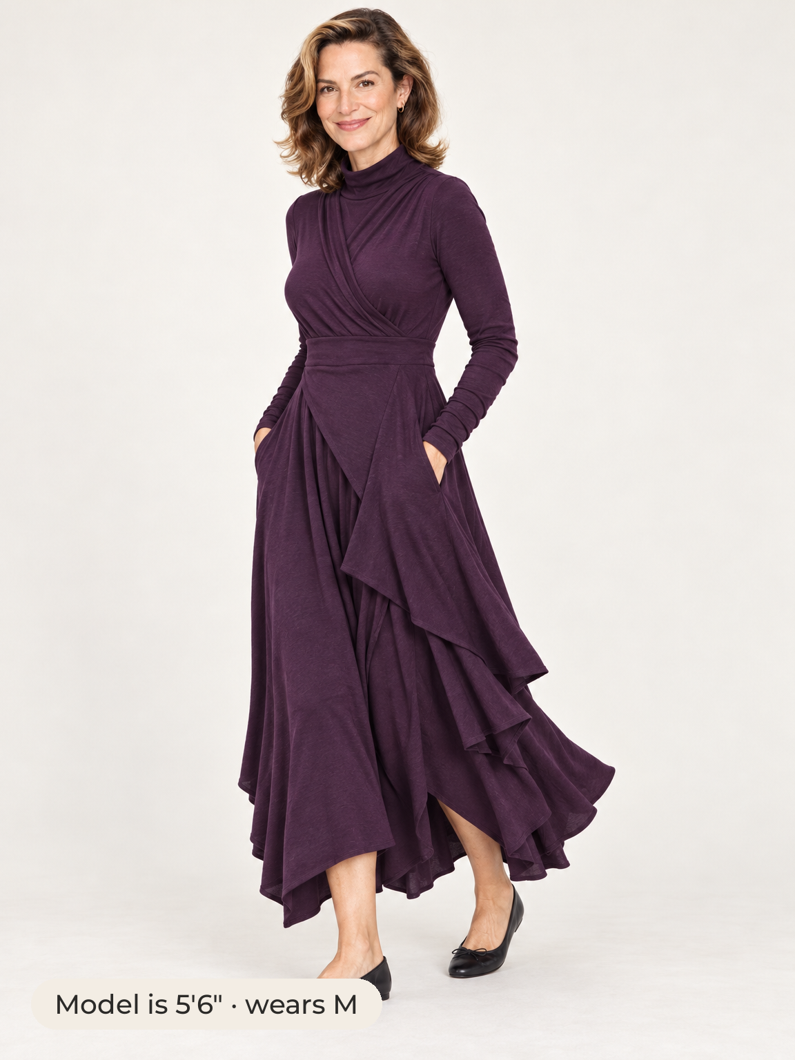 Josephine draped turtleneck dress in plum 