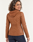 Harlow hooded moto jacket in light brown 