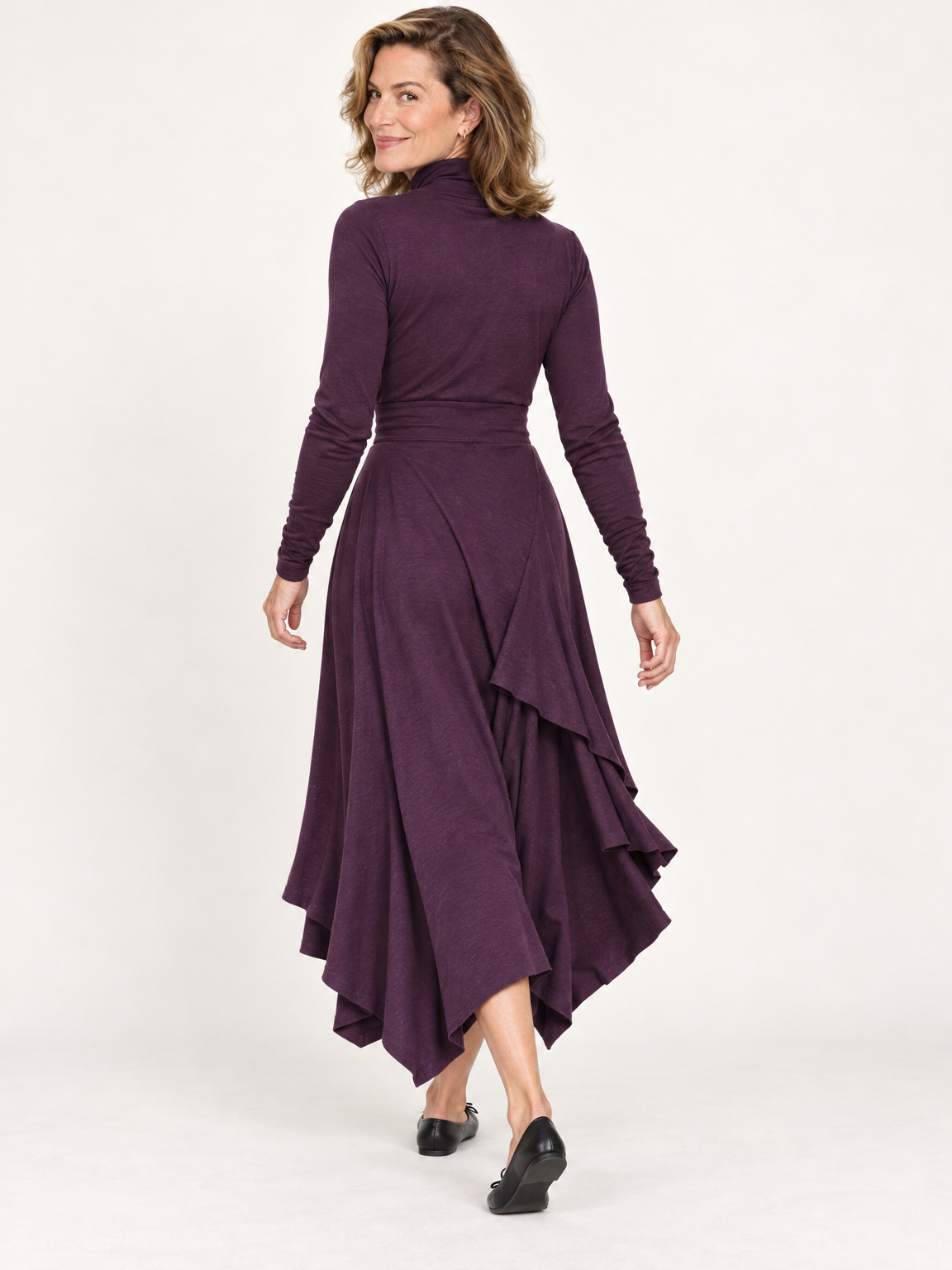 Josephine draped turtleneck dress in plum 