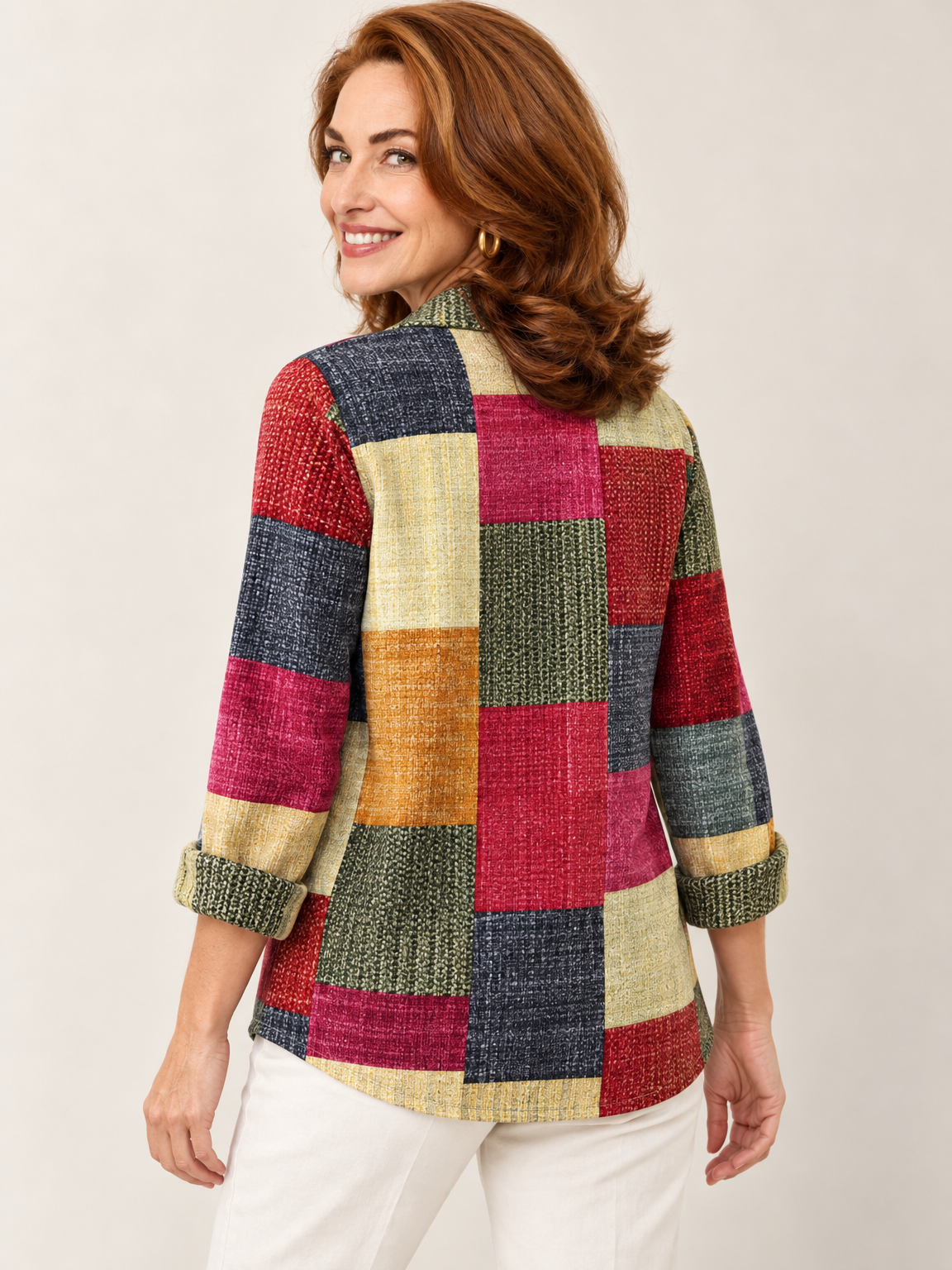 Hazel patchwork shirt in berry patchwork 