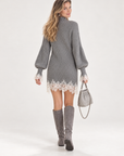 Celeste lace-trim sweater dress in grey 