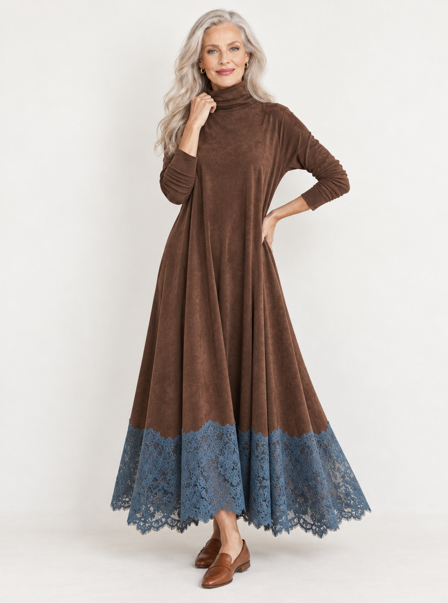 Fern lace-hem maxi dress in chocolate #color_chocolate