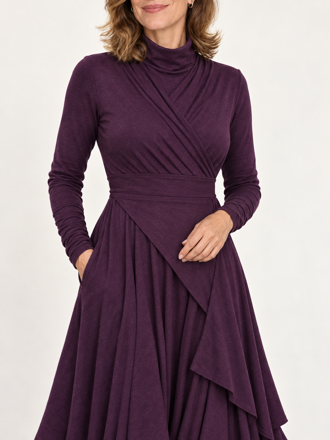 Josephine draped turtleneck dress in plum 