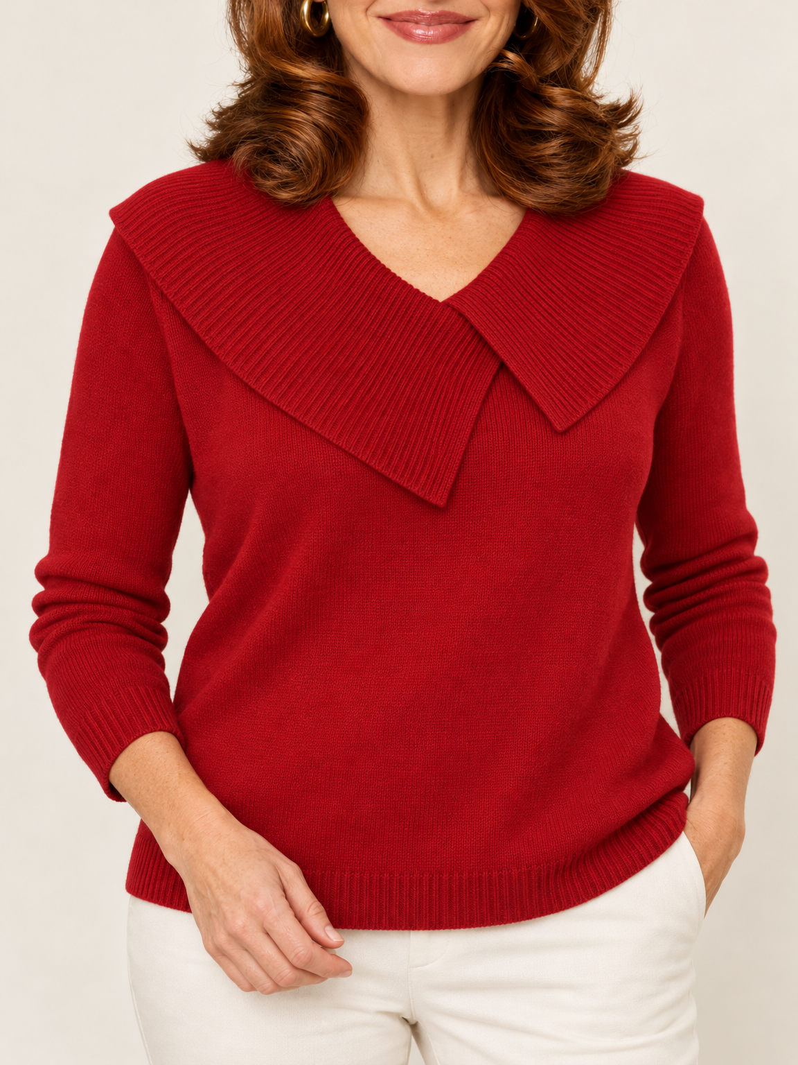 Margot crossover collar sweater in red 