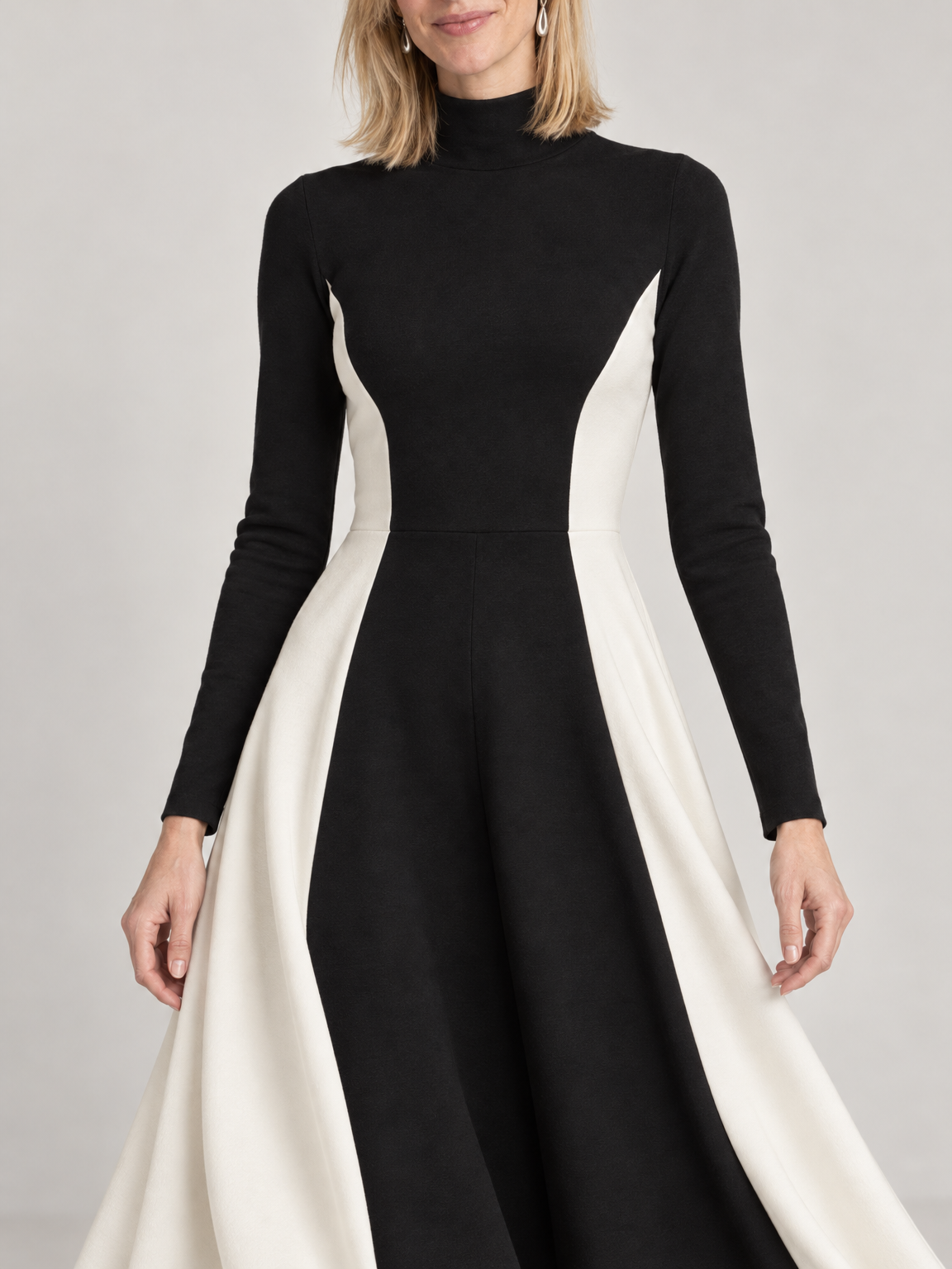 Vivien colorblock turtleneck dress in black ivory 