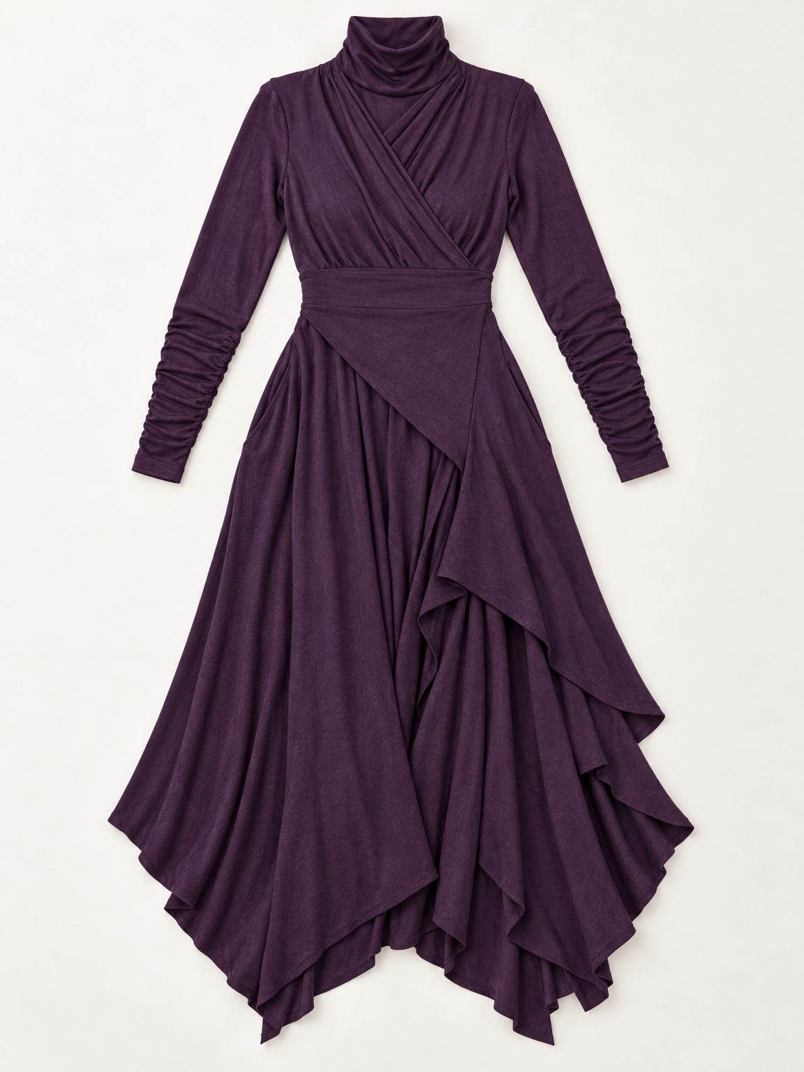 Josephine draped turtleneck dress in plum 