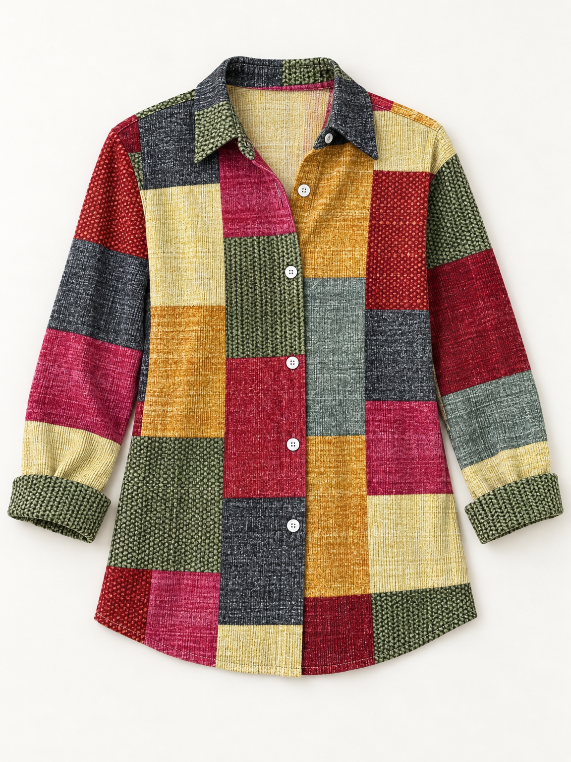 Hazel patchwork shirt in berry patchwork 