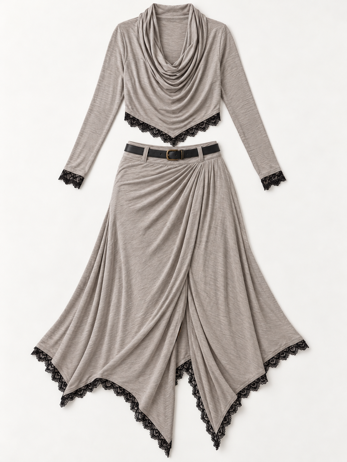 Sage lace-trim skirt set