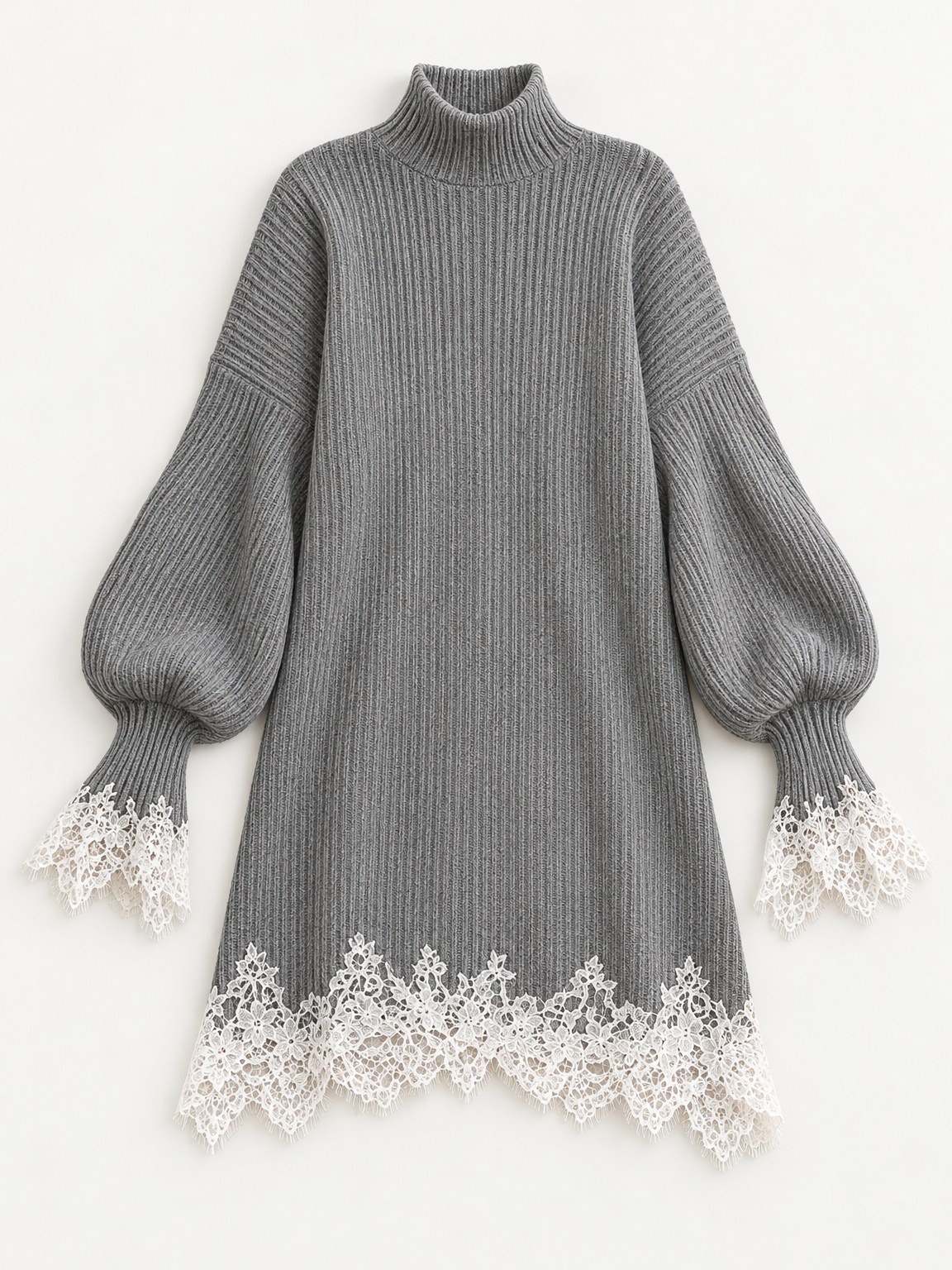 Celeste lace-trim sweater dress in grey 