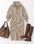 Hazel collared sweater dress in khaki 