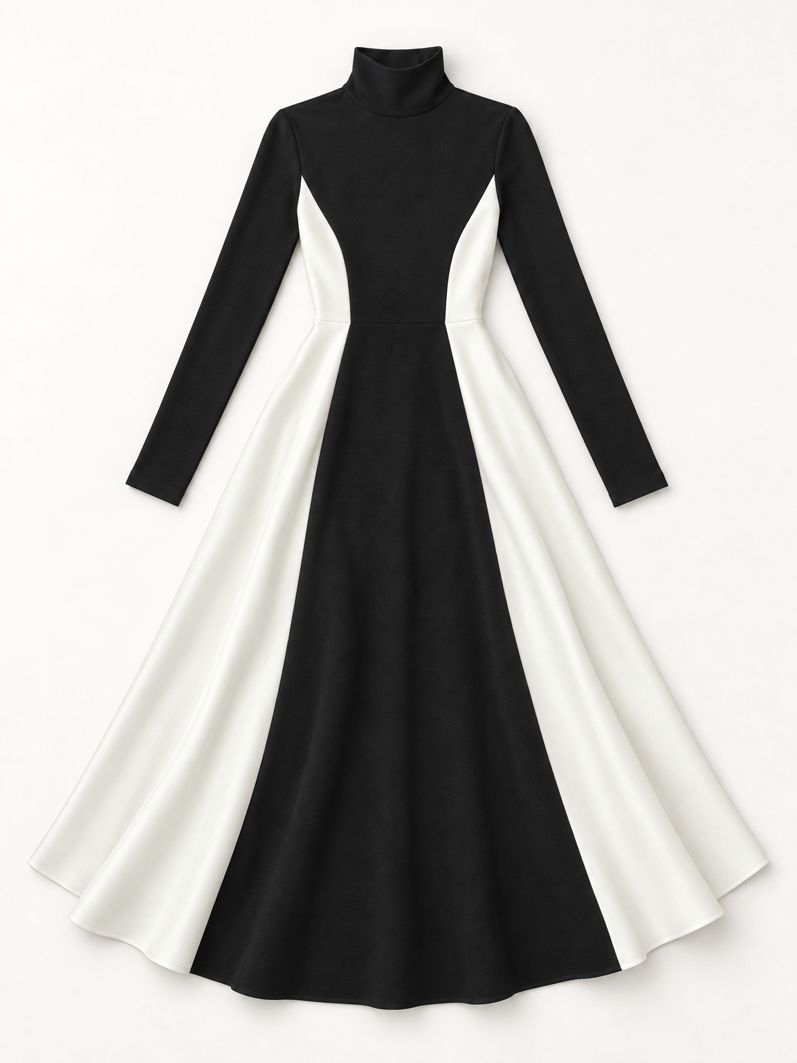 Vivien colorblock turtleneck dress in black ivory 