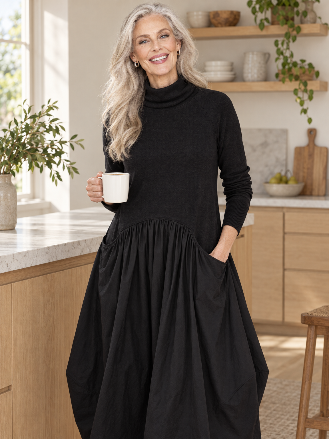 Ingrid turtleneck maxi dress in black 