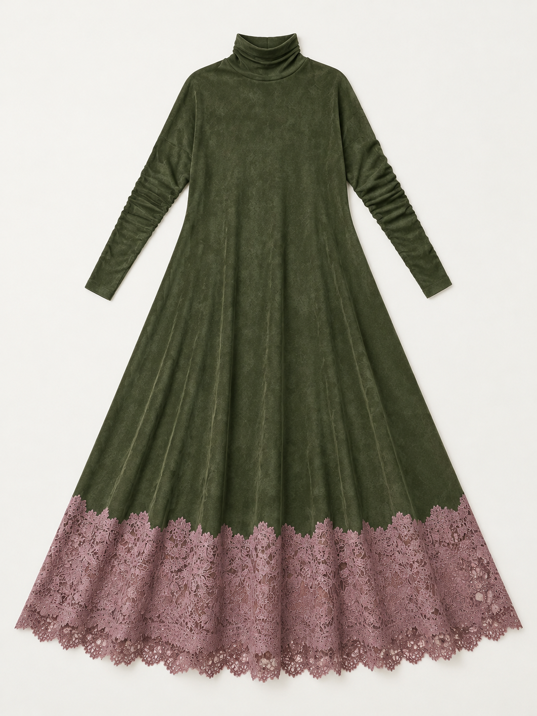 Fern lace-hem maxi dress in olive 