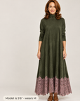 Fern lace-hem maxi dress in olive 