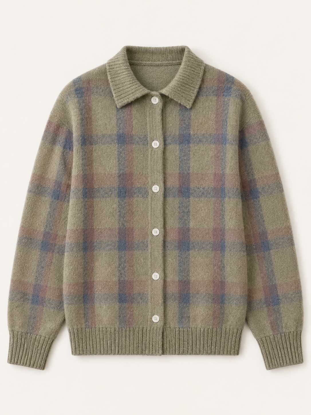 Ruby plaid collared cardigan, flat lay