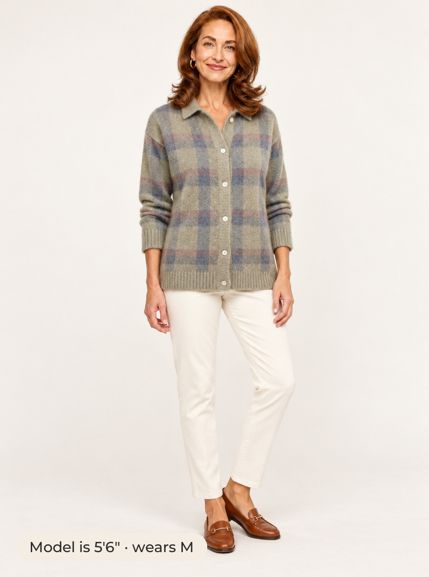 Ruby plaid collared cardigan, full length