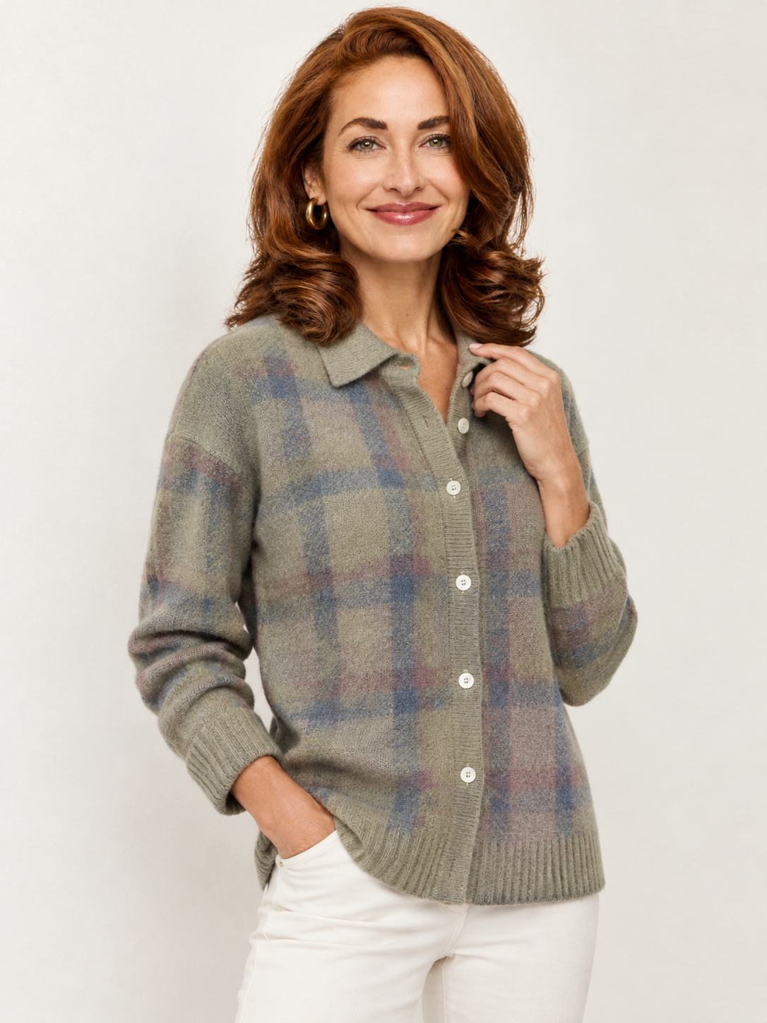 Ruby plaid collared cardigan