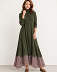 Fern lace-hem maxi dress in olive 