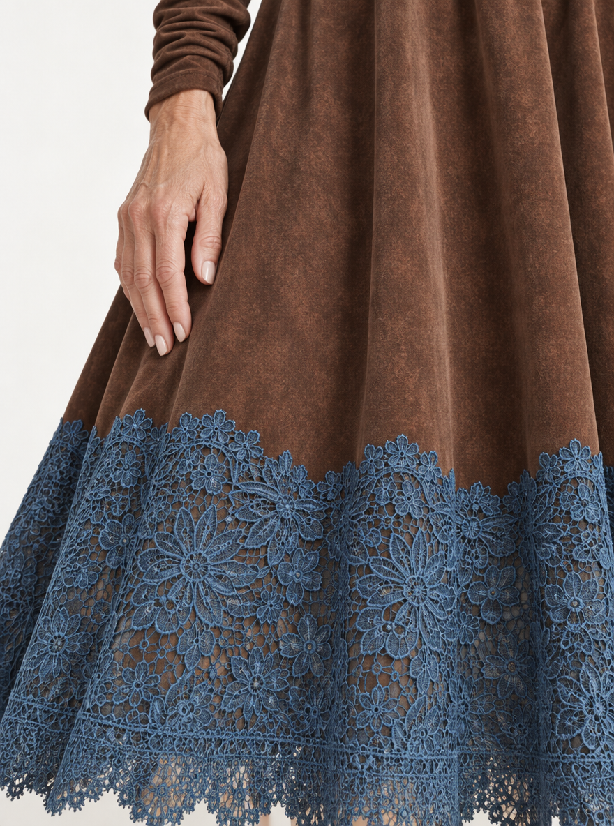 Fern lace-hem maxi dress in chocolate #color_chocolate